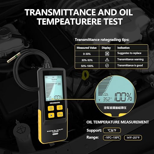 Engine Oil Tester AS503 Gasoline & Diesel Engine Oil Quality Tester Kit Professional Engine Oil Diagnostic Tool for Test Transmittance and Temperature with High-Precision,31.5 inch Flexible Probe