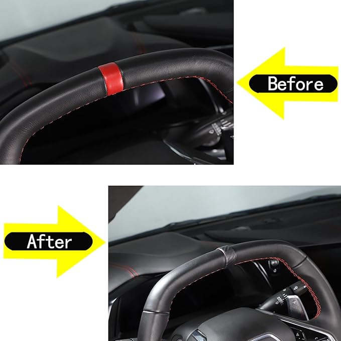 Daeiclru Real Carbon Fiber Steering Wheel Circle Cover Sticker Compatible with Chevrolet Corvette C8 Stingray 2020-2025, Steering Wheel Top Center Guide Decorative Accessories (Matt Black)