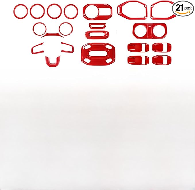 21PCS Red Interior Trim Kits Fit for 2018-2023 Jeep Wrangler JL JLU & Gladiator JT 4Door Interior Decor Accessories Dashboard AC Headlight Switch Roof Speaker Inner Door Bowl Steering Button Frame
