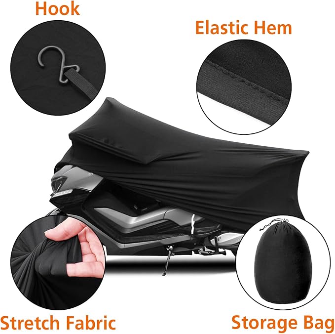 DZG Motorcycle Cover Indoor Stretch Soft Motorbike Cover Multiple Protection Dustproof Windproof Motor Cover with Storage Bag, 96 inch