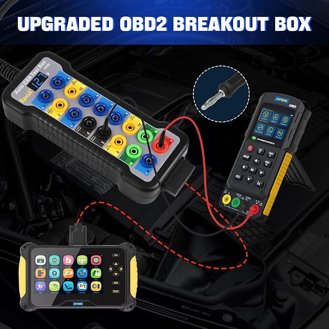 OBD2 Breakout Box Auto OBDII Protocol Detector 16-Pin CAN Bus Test Breakout Box with LCD Display for OBDII Protocol Communication Detection/ECU Tool