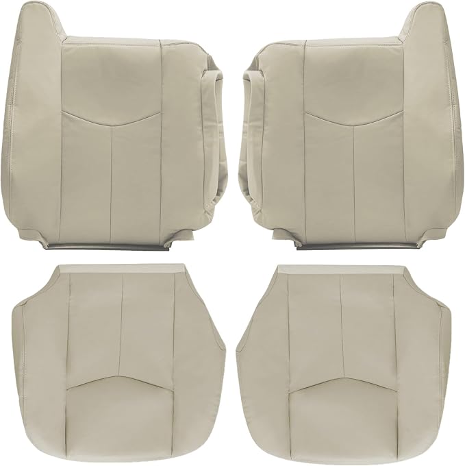 Driver and Passenger Side Bottom and Top Lean Back Leather Seat Covers Light Neutral Tan #522 or 52i Compatible with Chevy Avalanche Tahoe Suburban GMC Yukon XL 2003 2004 2005 2006