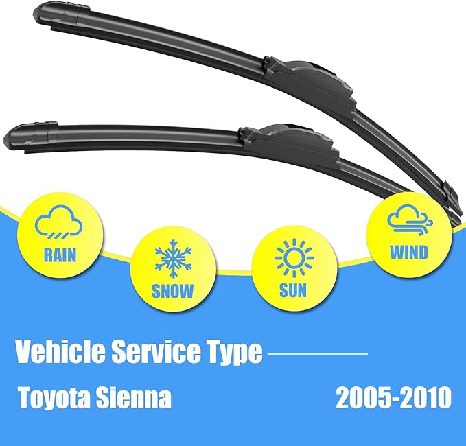 Gavimnal® 26"+19"+16" Silicone Wiper Blades Replacement For Toyota Sienna 2005-2010,All-Season Front Rear Windshield Wiper Blades(Set of 3)