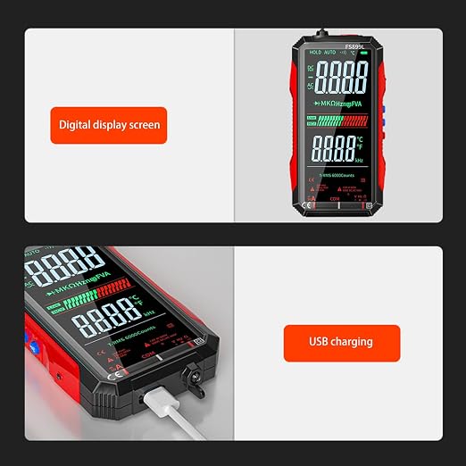 6000 Counts True RMS AC/DC Voltage Tester,FS899L Digital Multimeter with Color Screen, USB C Rechargeable Electrical Testing, NCV, Capacitance, Non Contact Voltage Detector for Car, Home(FS899L)