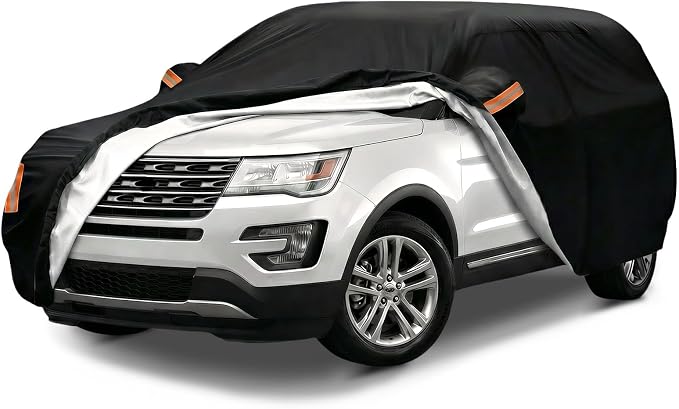 Car Cover Custom Fit for Ford Explorer 2006-2026, Outdoor Waterproof All Weather Heavy Duty Full Exterior Cover for Sun Rain Snow UV Dust Protection with Door Zipper