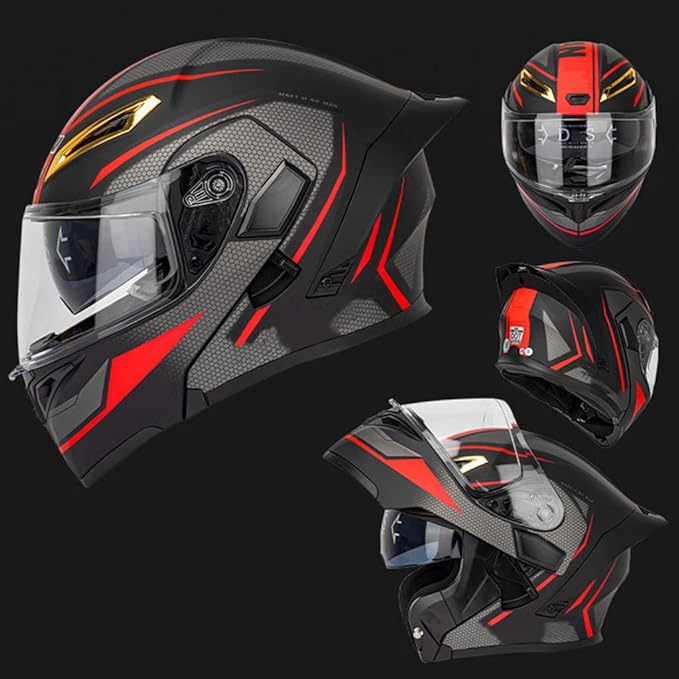 Full Face Motorcycle Bluetooth Helmets DOT Approved for Men Women Adults, Dual Visors Flip up Modular Bluetooth Integrated Motorcycle Helmet