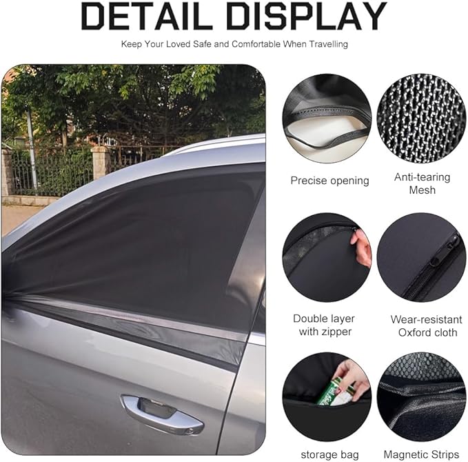 Custom-Fit Car Ranger2019-2025 Side Window Sunshade, Rear Baby Car Sunshade, Double-Layer Mesh & Oxford Cloth with Zipper, Privacy Cover/Insect Screen for Camping, UV Protection, Easy Installation