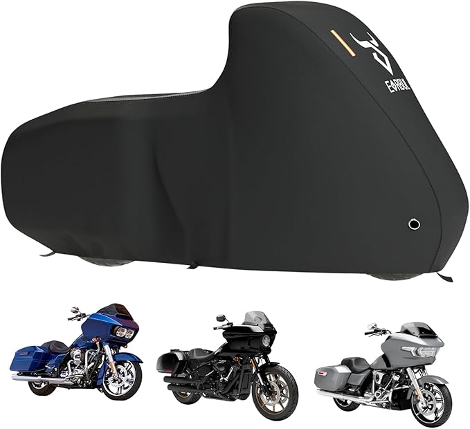 EVRBUL Motorcycle Cover Heavy Duty 420D Outdoor All Seasons Motorbike Sun Cover Protection Compatible with Harley Davidson Road Glide Custom Street Glide Low Rider and up to 98’’ Most Motorcycle