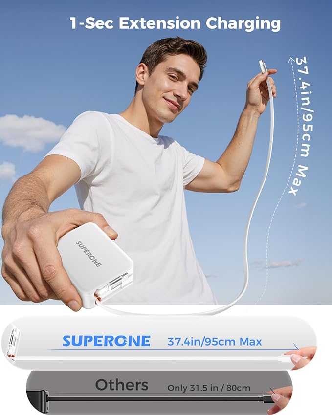 SUPERONE Retractable Car Charger & Retractable Wall Charger Plug