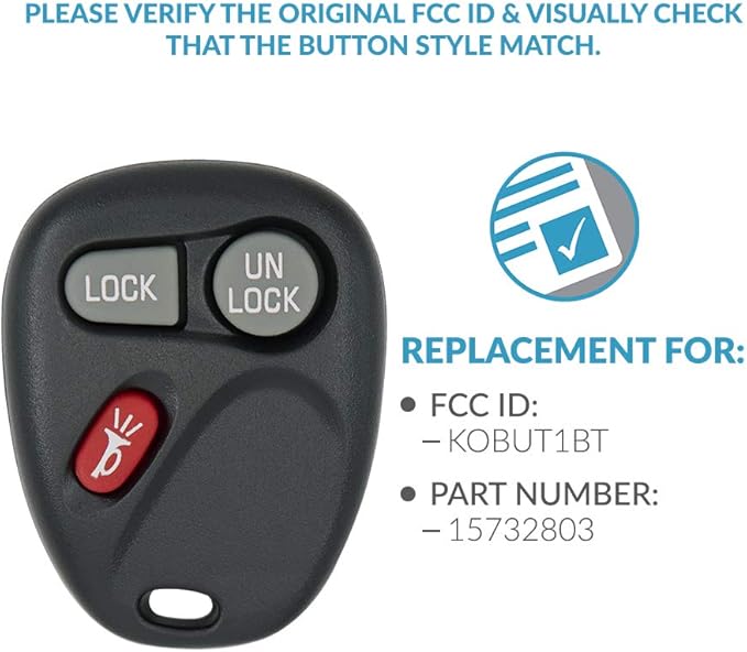 Keyless2Go Replacement for Keyless Entry Car Key Vehicles That Use 3 Button 15732803 KOBUT1BT - 2 Pack