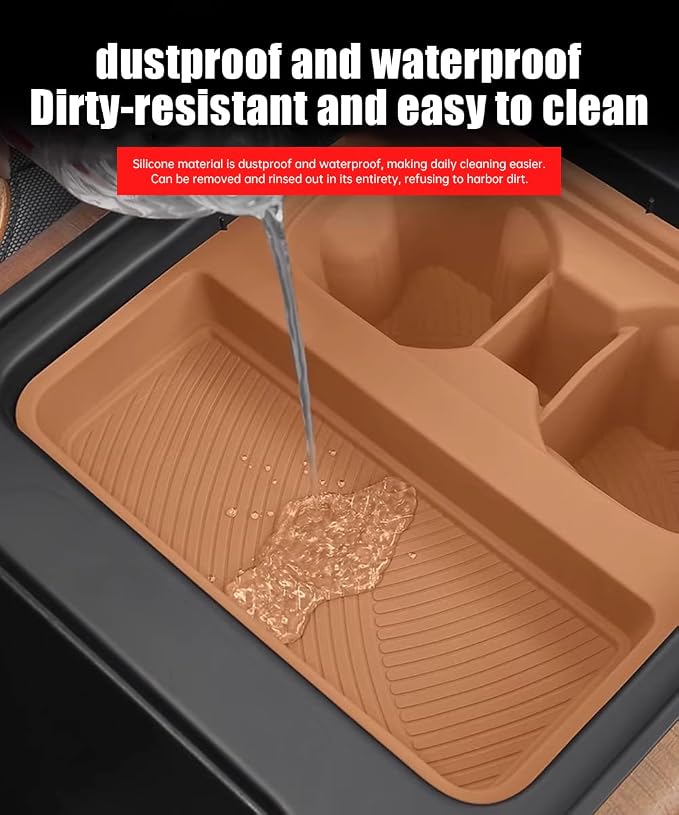 Center Console Storage Box for 2022-2024 Land Rover Defender 90 110 130 Wireless Charging Mat Cup Holder Interior Storage Silicone Mat Tuning Supplies Accessories (2022-2024 Defender (Brown))
