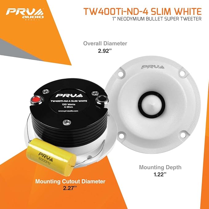 PRV Audio Bullet Super Tweeters - Neodymium, 3 Inch Slim, 120 Watts Max Power, Easy to Mount Pair, 4 Ohm, White
