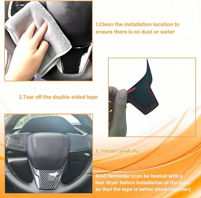 Steering Wheel Trim Decoration Sticker Compatible with Honda Civic Accessories 10th Gen 2016 2017 2018 2019 2020 2021 ABS Carbon Fiber Style (4 PCS)