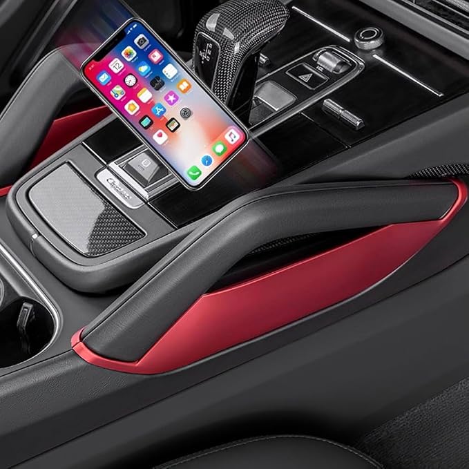 Car Center Console Armrest Side Storage Box Mobile Phone Box Holder Organizer Cover Trim for Porsche Cayenne 2018-2026 Car Accessories (Red)