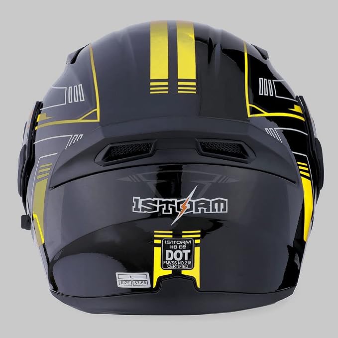 1Storm Motorcycle Modular Full Face Helmet Flip up Dual Visor Sun Shield: HB89 Arrow Yellow; Size Medium (55-56 CM 21.7/22.0 Inch)