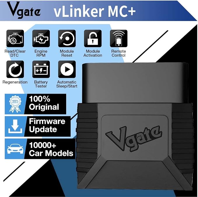 Vgate vLinker MC+ (BT3.0/BLE4.0) OBD2 Scanner Code Reader Diagnostic Scan Tool for Android & iOS & Windows, Black