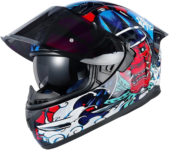 HAX Obsidian Full Face Dual Visor Adult Motorcycle Helmet for Motorbike Street Bike with Pinlock Ready DOT Approved Samurai Red S