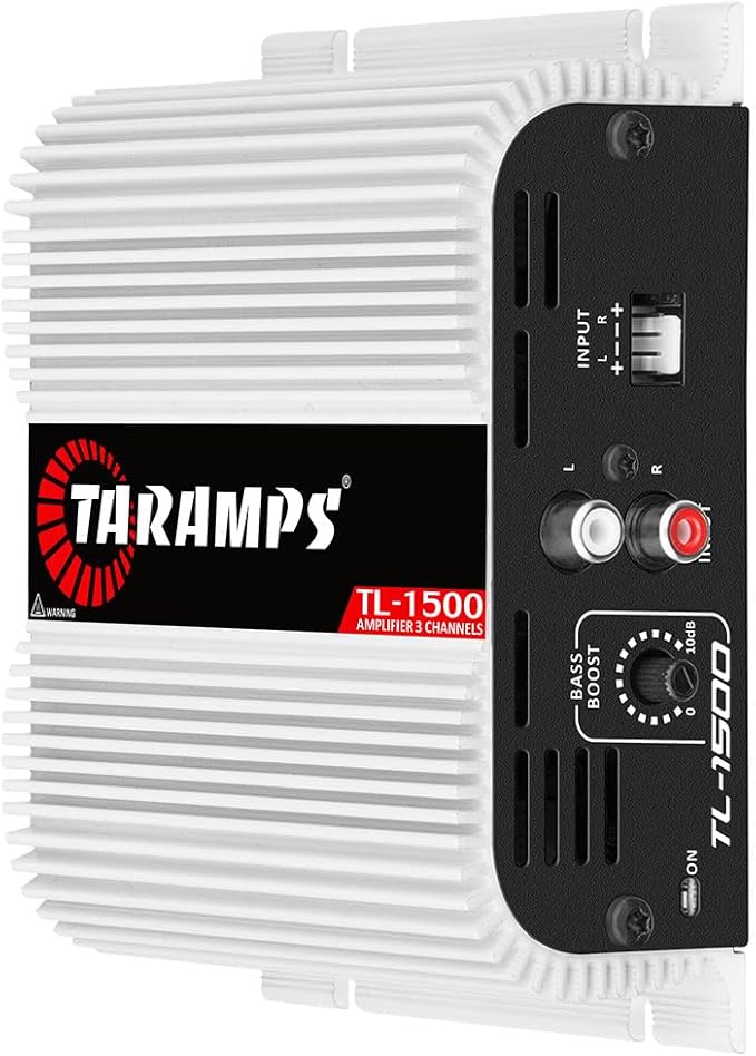Taramp's TL 1500 Full Range 390 watts RMS 3 Channels Car Audio 2 Stereo Channels 1 Sub Channel Class D Amplifier, RCA/Wire Input, Bass Boost 13.8 VDC System, White