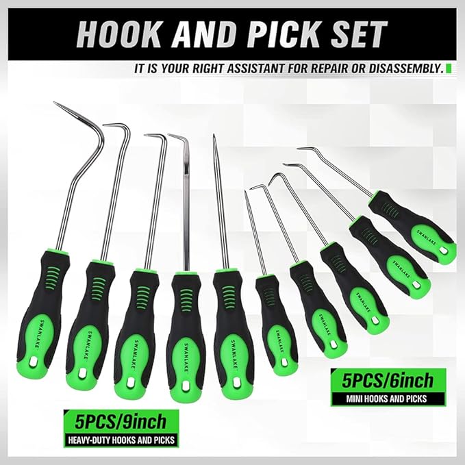 SWANLAKE 10PCS Pick and Hook Set, Pick Tool Set for Car Auto Oil Seal/O-Ring Seal Gasket Pick Mini Hooks Puller Remover (10PCS)