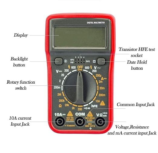 Digital Multimeter with Ohm Volt Amp and Resistance Diode Voltage Tester Meter