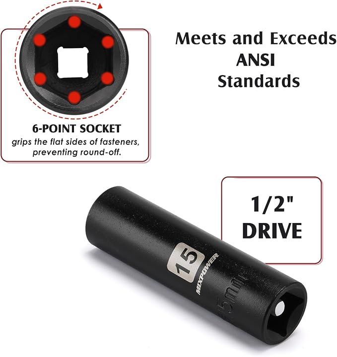MIXPOWER 38-Piece 1/2-Inch Drive Deep Impact Socket Master Set with 10-inch Quick-release Ratchet Handle & Accessories, 3/8" - 1-1/4", 10-32MM, Deep, SAE&Metric, CR-V Steel