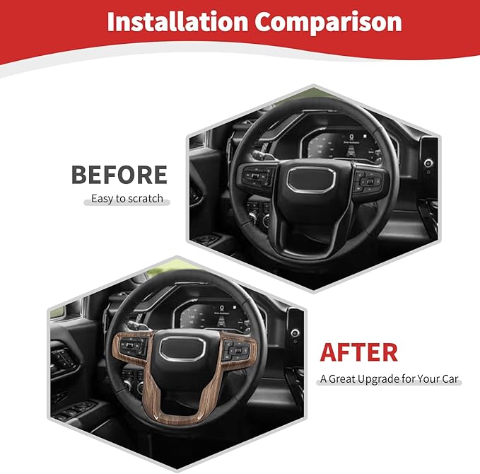 for Sierra Steering Wheel Panel Trim Sticker for GMC Sierra 2019 2020 2021 2022 2023 2024-Present Brown Wood Grain Interior Accessories 1pc