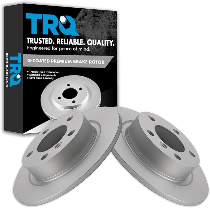 TRQ Rear Brake Rotor Set G Coated Solid Compatible with 2011-2016 Mini Cooper Countryman 2013-2016 Cooper Paceman