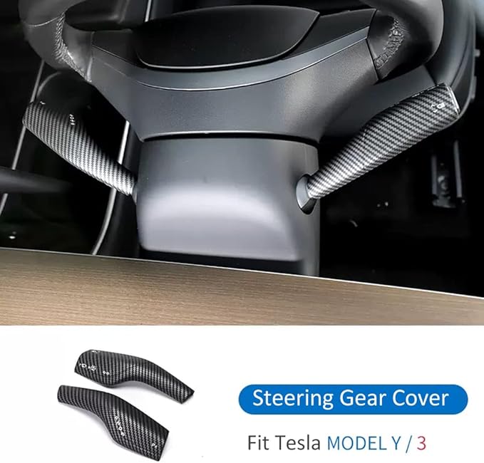 Steering Wheel Trim Cover with Gear Shift Cover for Tesla Model 3 Y Decorative Accessories 5Pcs(Matte Carbon Fiber Pattren)