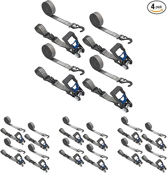 Secure Tite 1-1/2” x 20’ Tie Down Ratchet Straps, Ratchet Tie Down Straps, Double J-Hook, 1667 lbs Working Load Limit, 5000 lbs Break Strength,(Pack of 16)