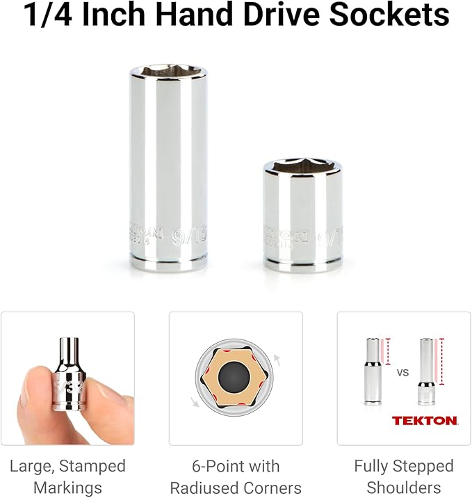 TEKTON 1/4 Inch Drive 6-Point Socket and Ratchet Set with Rails and Tray, 29-Piece (5/32-9/16 in.) | SKT03101