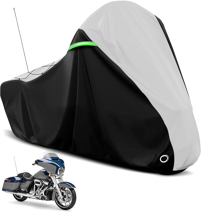 COVERVIN Motorcycle Cover for Harley Davidson Touring Road King Road Glide Electra Glide Street Glide Low Rider-ST Heritage Classic HD Goldwing, All Weather Waterproof Cruiser Cover, Black&Silver