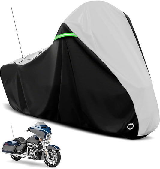 COVERVIN Motorcycle Cover for Harley Davidson Touring Road King Road Glide Electra Glide Street Glide Low Rider-ST Heritage Classic HD Goldwing, All Weather Waterproof Cruiser Cover, Black&Silver