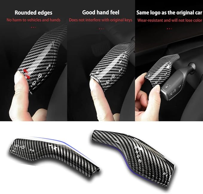 Fit Steering Wheel Column Cover for Tesla Model 3 Model Y, Gear Shift Cover Car Column Shift Knob Protection Cover Car Decor Interior 2pcs(Glossy Carbon Fiber Pattern)