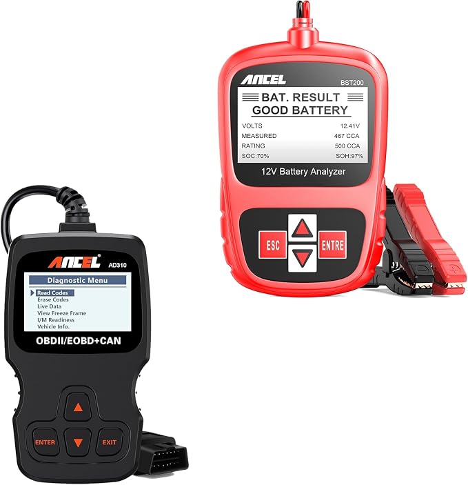 ANCEL BST200 Car Battery Tester and Ancel AD310 Classic Enhanced Universal OBD II Scanner Car Engine Fault Code Reader