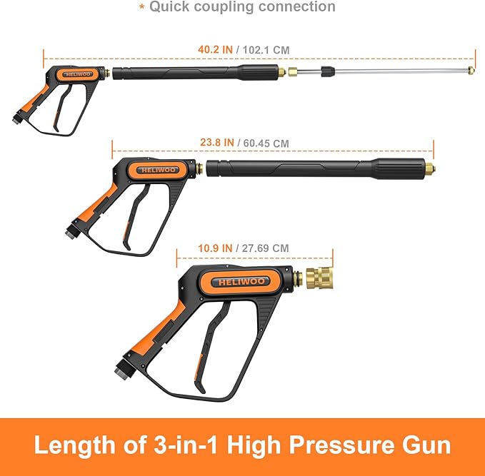 Pressure Washer Gun Wand with 3/8" Swivel Plug & M22-14/15mm Fitting & 5 Nozzle Tips, Power Washer Gun for Foam Cannon Car Wash, 5000PSI 40 Inch