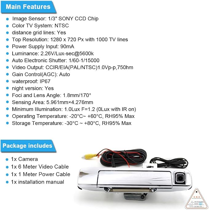 HD 1280 * 720pixle 1000TV Lines Car Rear View Camera Trunk Handle Backup Reverse Camera IP67 Waterproof Shockproof Replacement for Isuzu D-MAX DMAX 2012-2014