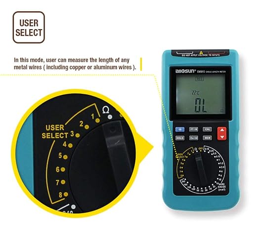 allsun Digital Electric Cable Resistance Tester Cable Wire Length Meter Ohm Resistance Meter Up to 30KM/100000 ft Measured in m㎡(NOT AWG)