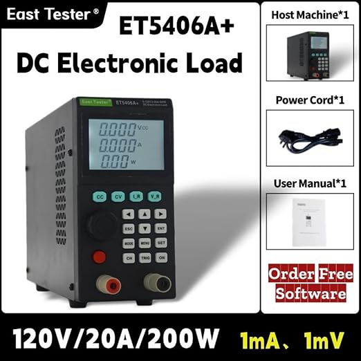 East Tester ET5406A+ DC Electronic Load 200W 120V 20A CC/CV/CR/CP USB | High-precision load testing for batteries & power supplies; R&D and production QC; USB PC control; stable performance