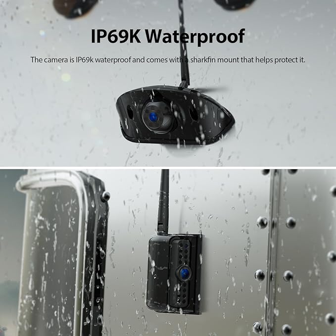 ZEROXCLUB 3-Camera Wireless RV Backup Camera System with 7-Inch Monitor, 1 Rear Sharkfin, 2 Side Cameras, DVR Monitor & IR Night Vision, IP69K Waterproof, Compatible with Furrion Pre-Wired RV Trailer
