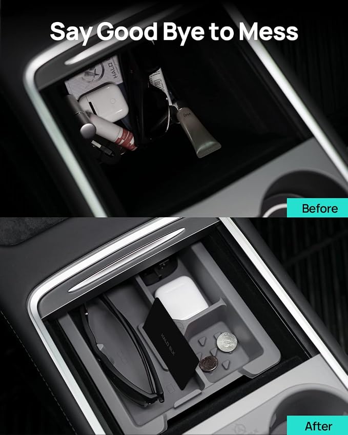 HALOBLK Center Console Organizer Tray, Two-Tier Removable Design Compatible with Tesla Model 3 (2021-2023) Model Y (2021-2024)