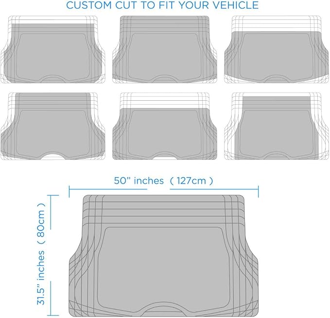 Motor Trend FlexTough Deep Dish Heavy Duty Rubber Floor Mats & Cargo Liner for Trunk All Weather (Black) - Complete Coverage Set