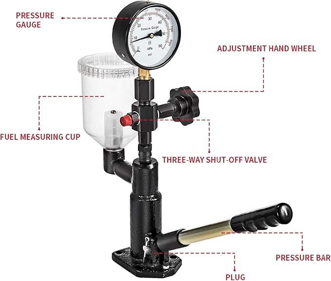 400Bar 6000PSI Diesel Fuel Injector Tester, Diesel Injector Nozzle Tester with Dual Scale Gauge to Adjust Injector Nozzle Pressure and Testing Diesel Injector Nozzle Pop Pressure Tester