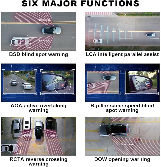 BY-J Car Blind Spot Monitoring System, 77GHz Millimeter Wave Radar Sensor Blind Area Detection, Universal Car Lane Changing Warning BSD Distance Assistant with Reversing Radar Parking