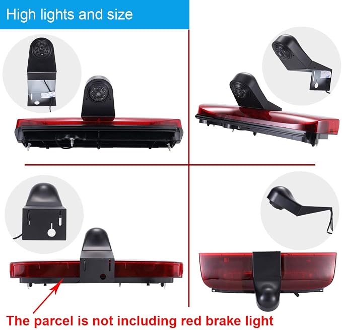 Car Third Roof Top Mount Brake Light 3 Rear View Camera Parking Safety Assistant System, HD Night Vision Waterproof for Ford Transit Connect 2014-2017 Brake Stop lamp Transporter Business MPV SUV Bus