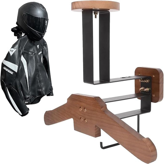 Helmet Holder Wall Mount, Motorcycle Helmet Rack with Dual Support Pillars & T-Shaped Hooks, Heavy-Duty Steel Garage Organizer for Helmets, Riding Gear & Tools