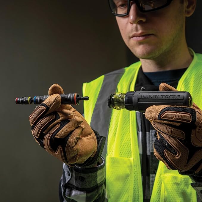 Klein Tools 32933 Impact Driver, 7-in-1 Impact Flip Socket Set & 32304 Screwdriver & 32308 Multi-bit Stubby Screwdriver