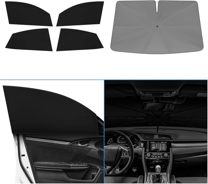 KUST Windshield Sun Shade Umbrella for Honda Civic 2016 2017 2018 2019 2020 2021 Rear Window Shades 100% UV Protection and Blackout Privacy 5PCS Car Window Covers Accessories