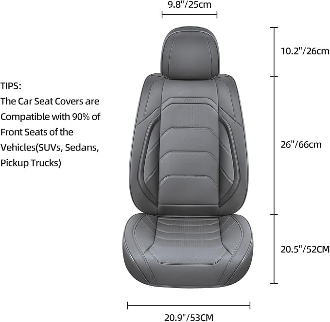 TIEHESYT Grey Car Seat Covers Front Pair, Breathable Leather Automotive Front Seat Covers & Headrest for Reduce The Driving Fatigue, Compatible with Most Cars Sedans SUV Pickup Trucks