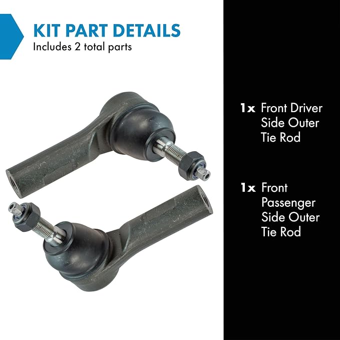 TRQ Outer Driver and Passenger Side Tie Rod Set 2 Piece Compatible with 05-07 Ford Escape Hybrid, 09 Ford Escape 14mm Thread Tie Rods, 10-12 10-11 Mercury Mariner, 10-11 Mazda Tribute