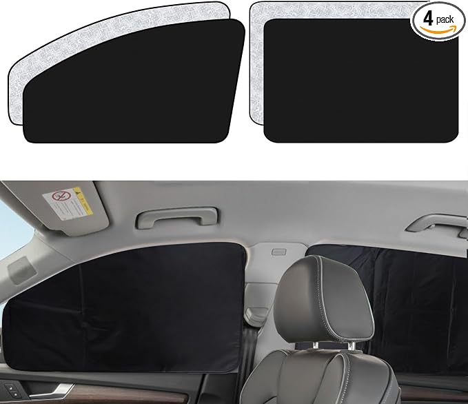 XCBYT Side Window Sun Shade, 100% Blackout Car Window Covers, 4 Pack | Magnetic for Metal Frame, For Side Windows, Aluminum Foil Reflective UV Protection, For Camping & Baby